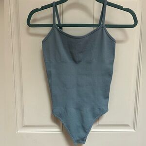 OQQ ribbed compression bodysuit blue size small